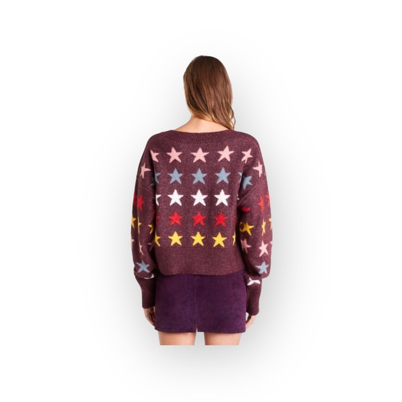 new Wildfox Couture ★ Rainbow Star Elektra Knit Sweater ★ Crushed Berry - Picture 3 of 16